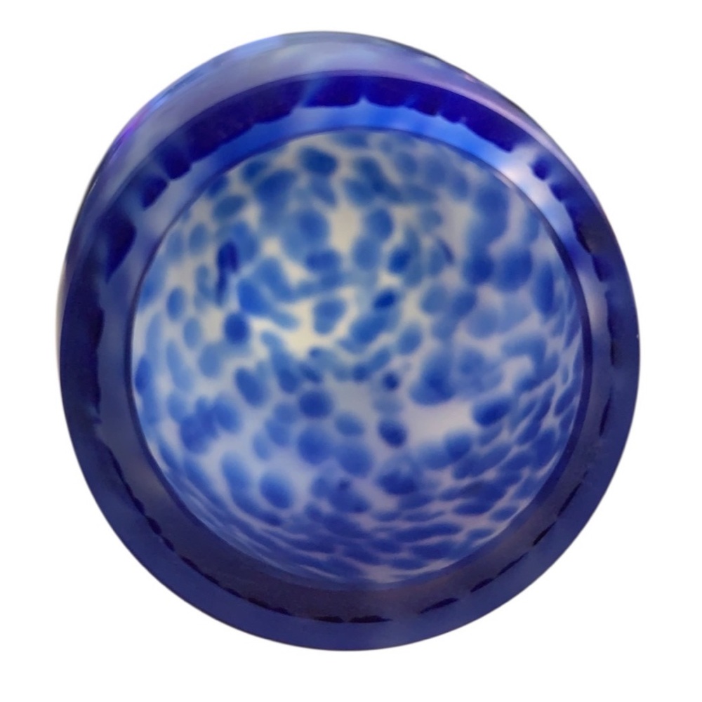 Cobalt Blue and White Molten Art Glass Vase.‎ Large 8.5” - Picture 7 of 9